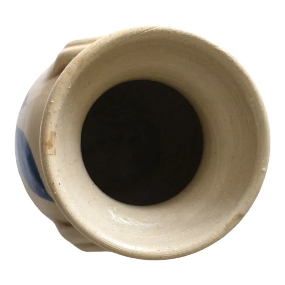 Williamsburg Pottery‎ Vase Two Handled  Blue Leaf Design Spring Summer Flowers.